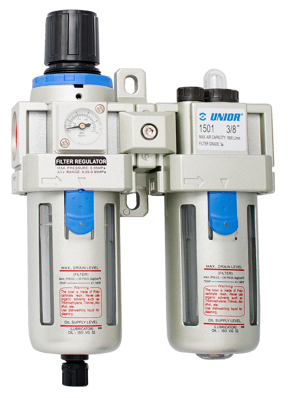 Unior | 617736 | Pneumatic filter regulator and lubricator 3/8" - 150mm