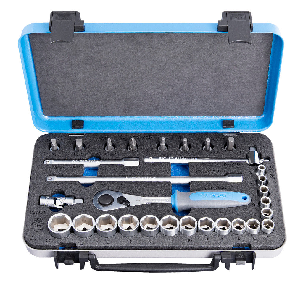Unior | 613072 | Socket set 3/8" in metal box - /30
