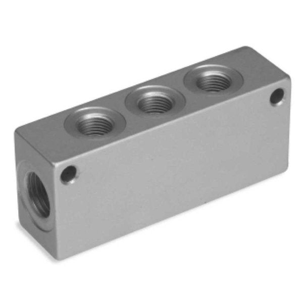 Image of 3043 1/4-4D-1/8 - Aluminium distribution block double sided 8 outlets 1/8 - Camozzi | Roladex UK