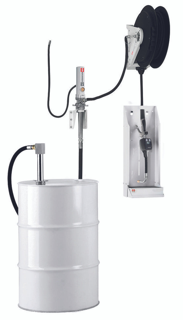 SAMOA Pumpmaster 2 - 3:1 Ratio Air Operated Wall Mounted Oil Pump Package for 205 Litre Drum with 10m Single Arm Hose €¦
