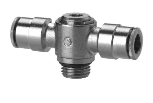 Image of 6632 8-1/8 - Push in fitting double banjo 8mm tube 1/8 thread (Pack of 5) - Camozzi | Roladex UK