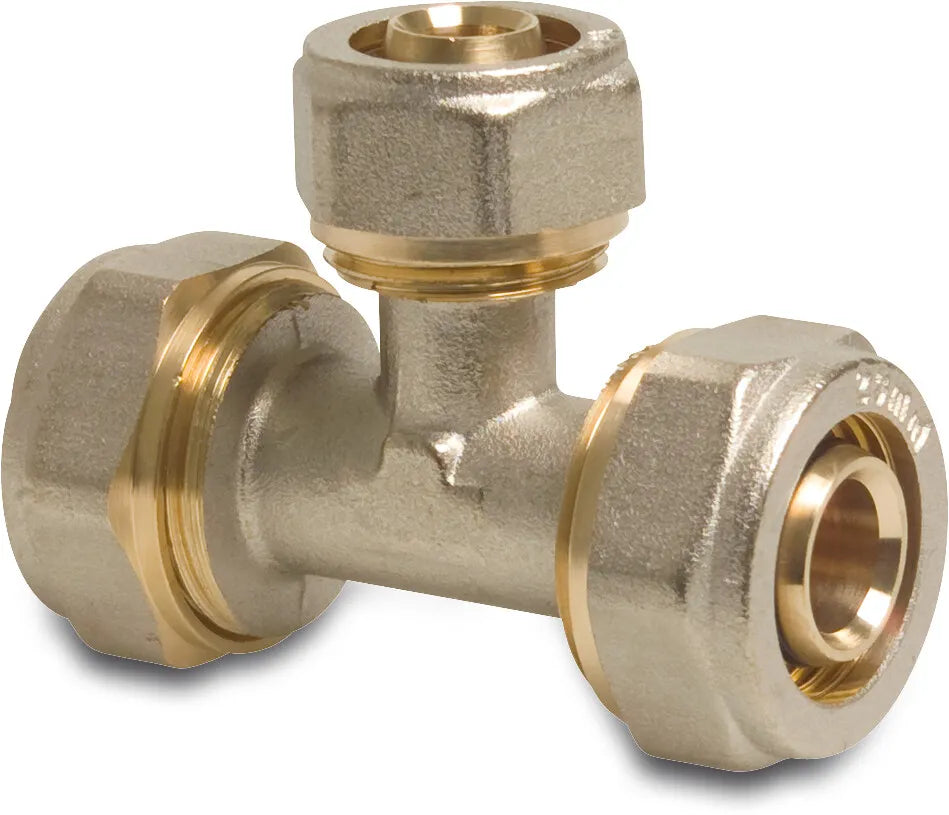 Profec T-Piece 90° Brass Nickel Plated 20mm x 16mm x 20mm Compression Fittinglu-Pe-x | Profec | UK Supplier | Roladex