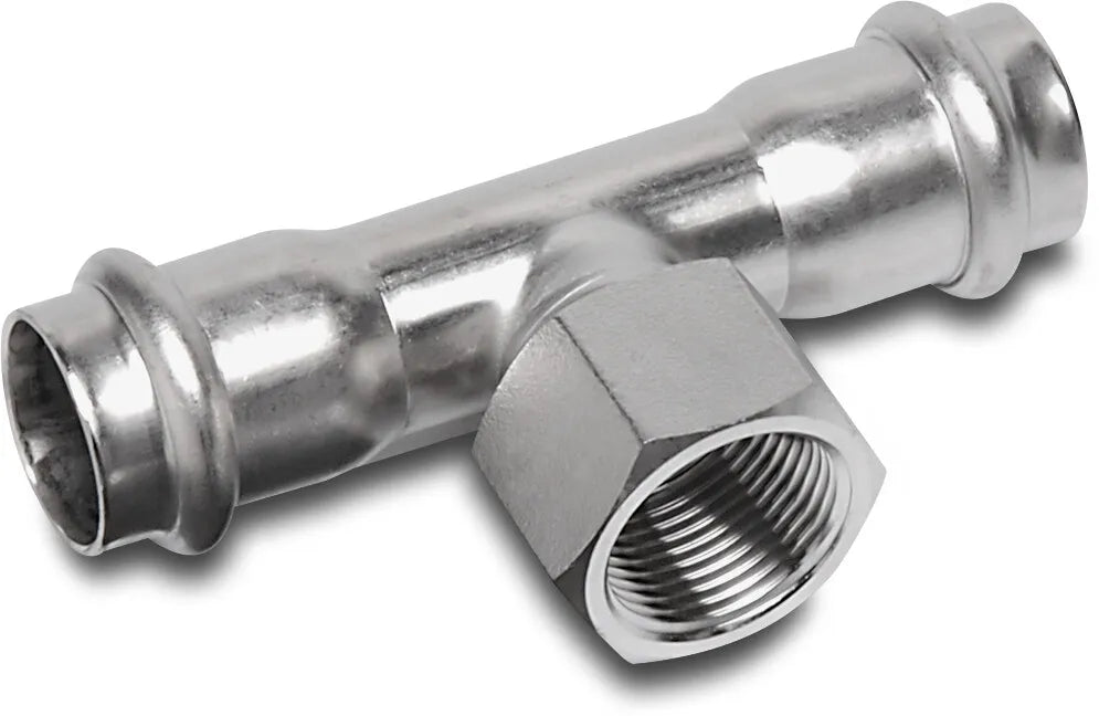 Bonfix T-Piece 90° Stainless Steel 316L 54mm x 3/4" x 54mm Press Fit x Female Thread x Press Fit | Bonfix | UK Supplier | Roladex