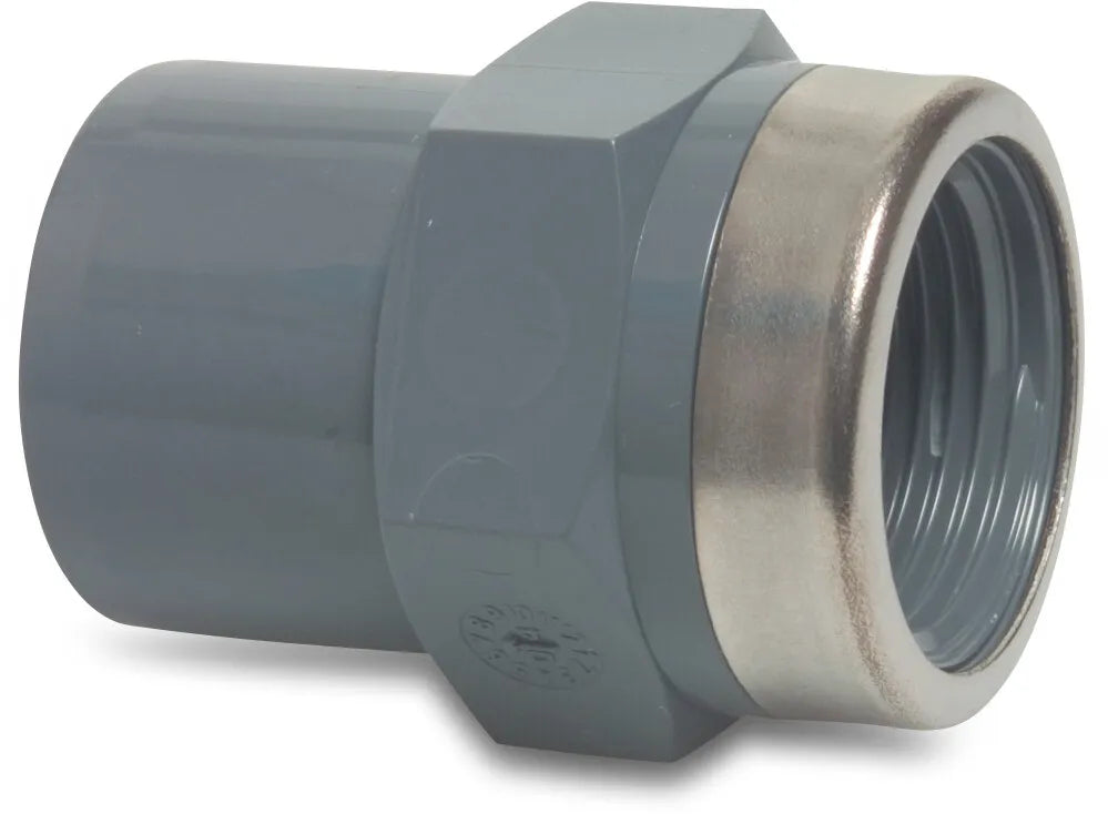 Profec Socket Pvc-U 16/25mm x 1/2" Glue Socket/Glue Spigot x Female Thread 16Bar Grey With Stainless Steel Ring Type Reinforced | Profec | UK Supplier | Roladex
