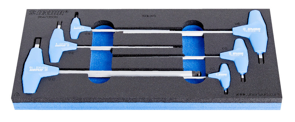 Unior | 621067 | Set of ball-end hexagonal screwdrivers with T handle in SOS tool tray - 3-10/6