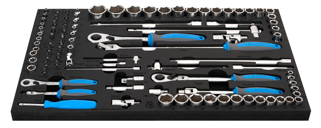 Unior | 621389 | Set of socket wrenches with accessories in SOS tool tray - /96