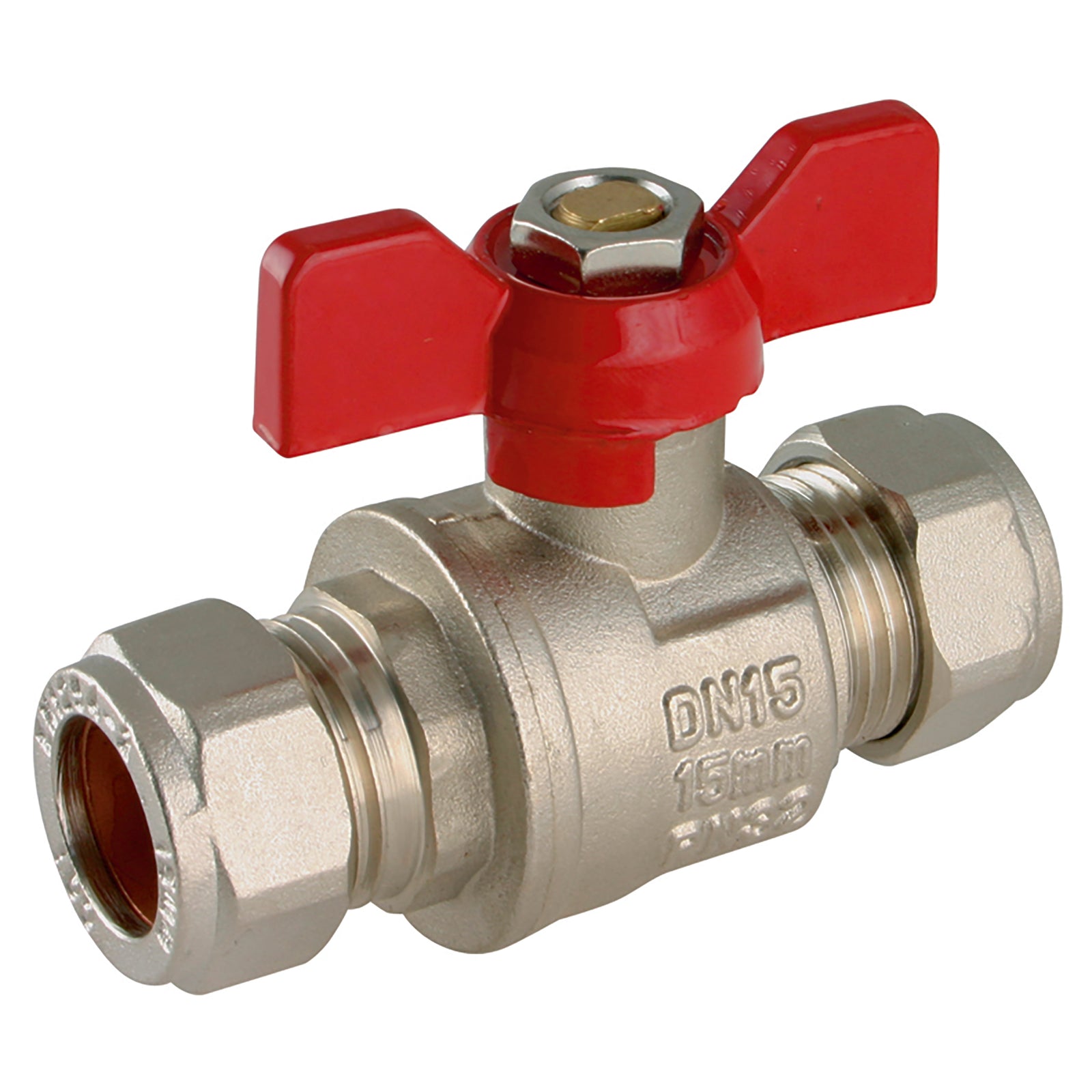 FT Pro EPS-102450 - 15 mm OD Brass Ball Valve Red Handle Wras