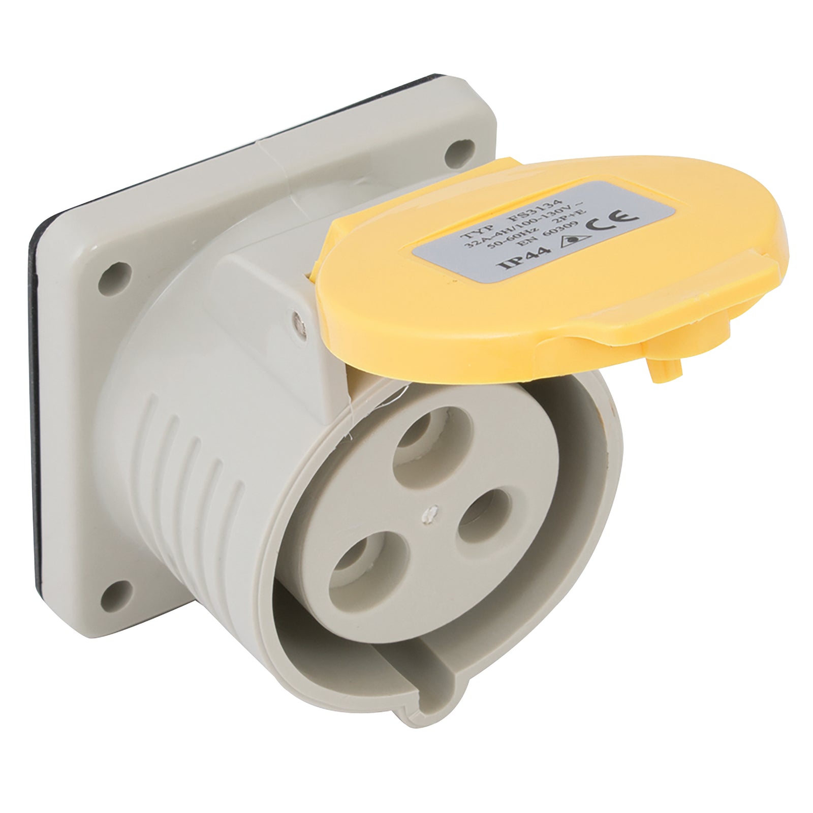Non-branded PM16110 - 16A 110V Yellow 3 Pin Panel Socket Ip44