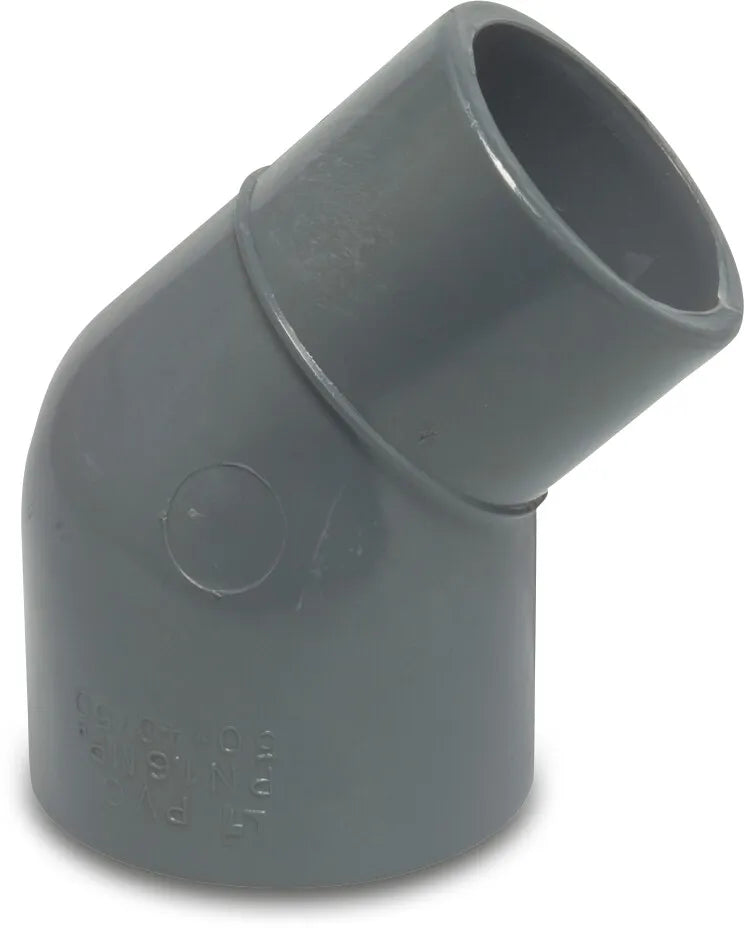 Profec Elbow 45° Pvc-U 50/63mm x 63mm Glue Socket/Glue Spigot x Glue Socket 10Bar Grey | Profec | UK Supplier | Roladex