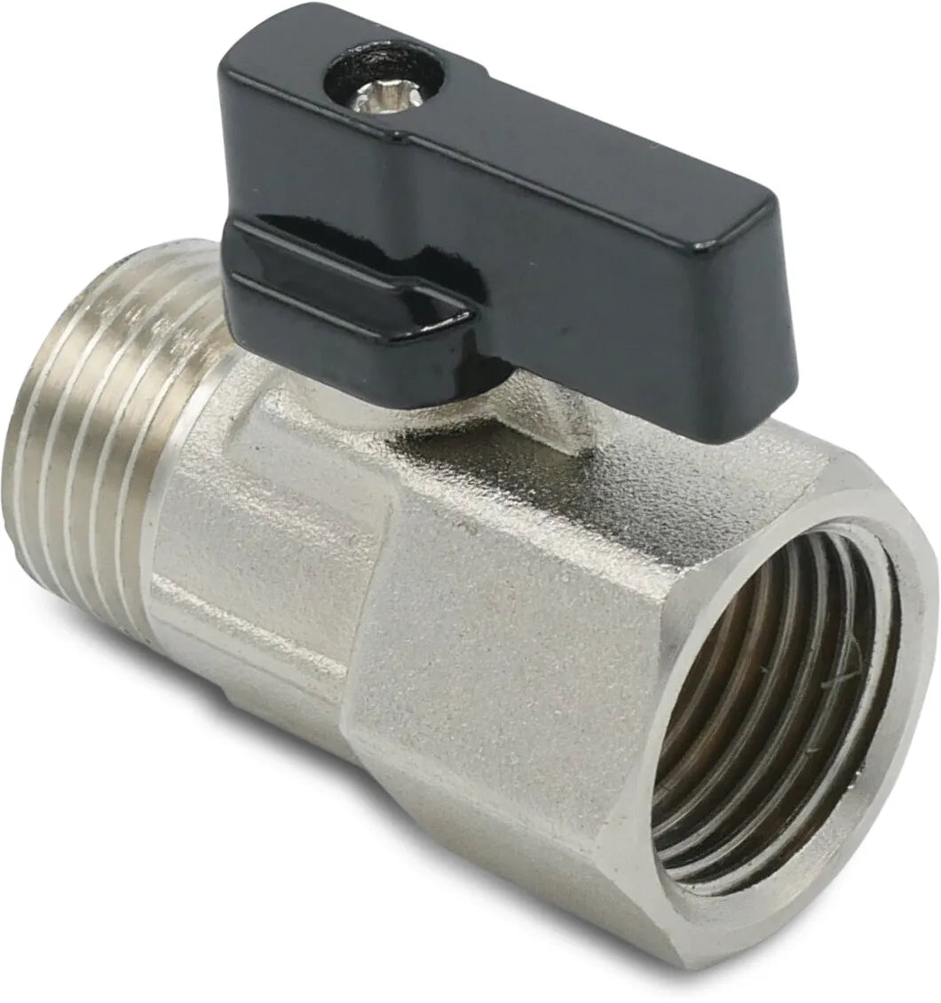 Profec Ball Valve Brass Nickel Plated 1/4" Female Thread x Male Thread 15Bar Type Forged | Profec | UK Supplier | Roladex