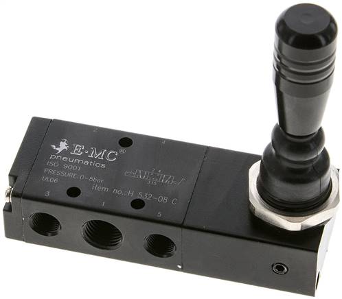 H 532-08 C EMC 5/3-way hand lever valve, g 1/4", center position closed, detend