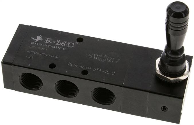 H 534-15 C EMC 5/3-way hand lever valve, g 1/2", center position closed, detend