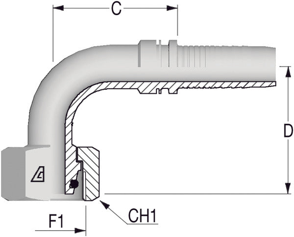 M12 -1.5 x 6mm 90deg Metric Female x 1/4 Hose