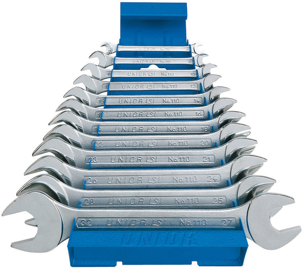 Set of open end wrenches on metal stand, 6 - 32/12