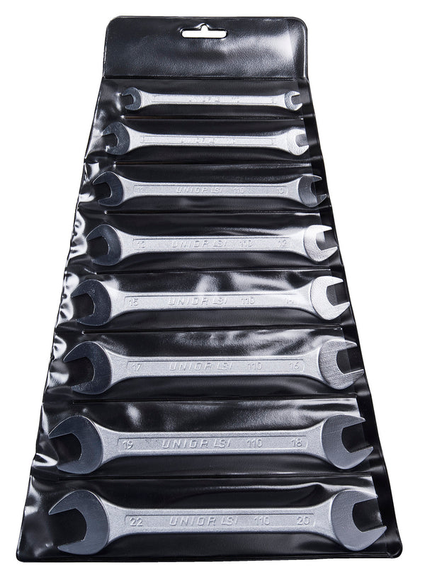 Set of open end wrenches in plastic wallet, 6 - 22/8