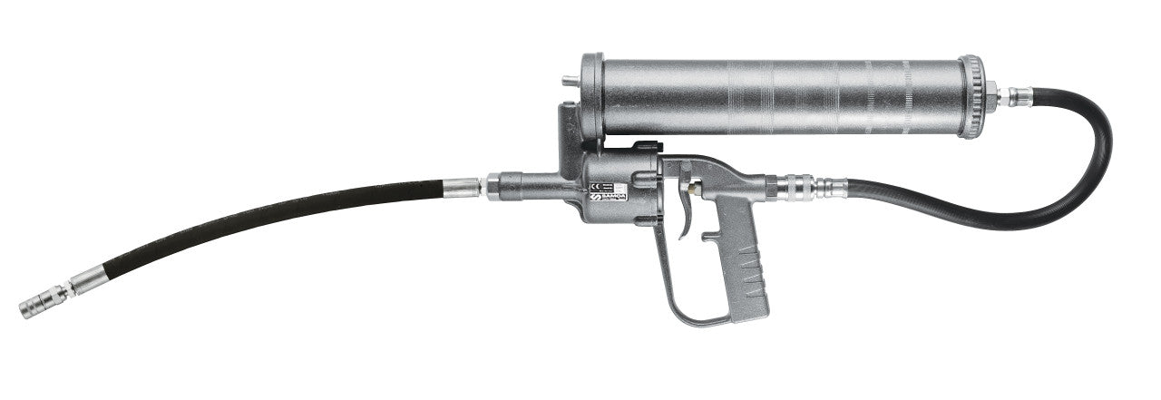 SAMOA 1000cc Hand Held Air Operated Grease Pump with Double Braid Hose & 4-Jaw Connector  Roladex UK