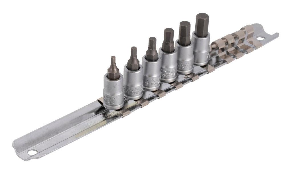 Unior | 629697 | Screwdriver socket set with HX profile 1/4" on rail - HX2.5-HX7/6