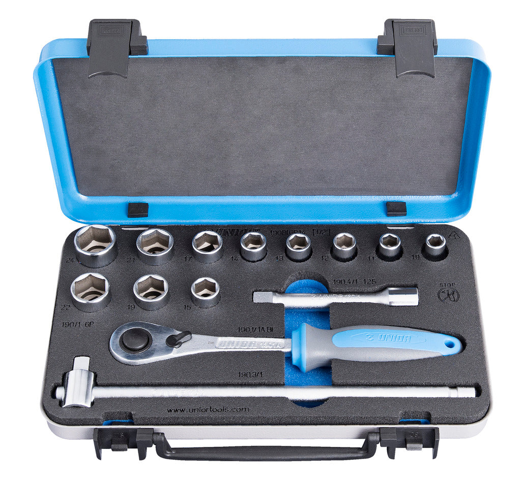 Unior | 611940 | Socket set 1/2" in metal box - 10 - 24/14
