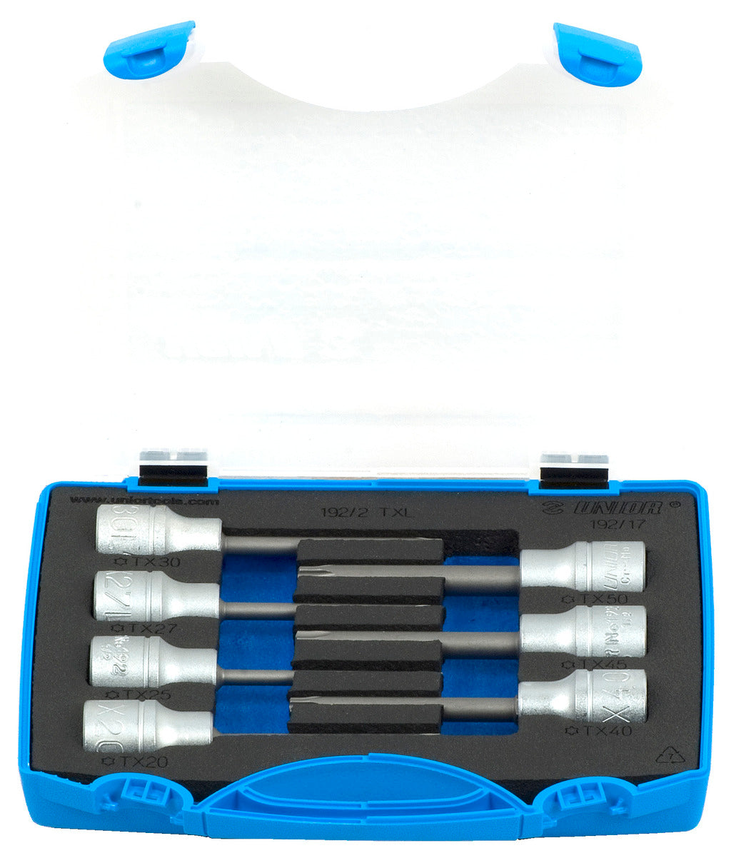 Unior | 619417 | Set of long screwdriver socket with TX profile 1/2" in plastic box - TX20 - 50 /7
