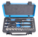 Socket set 3/8" in metal box, 6 - 22/24