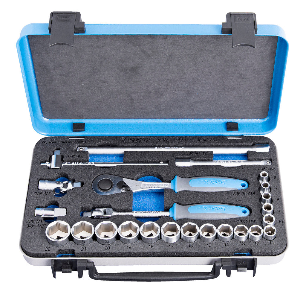 Unior | 612509 | Socket set 3/8" in metal box - 6 - 22/24
