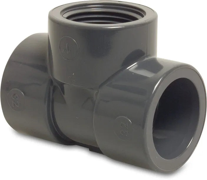 Profec 90° Pvc-U 63mm x 3/4" x 63mm Glue Socket x Female Thread x Glue Socket 10Bar Grey | Profec | UK Supplier | Roladex