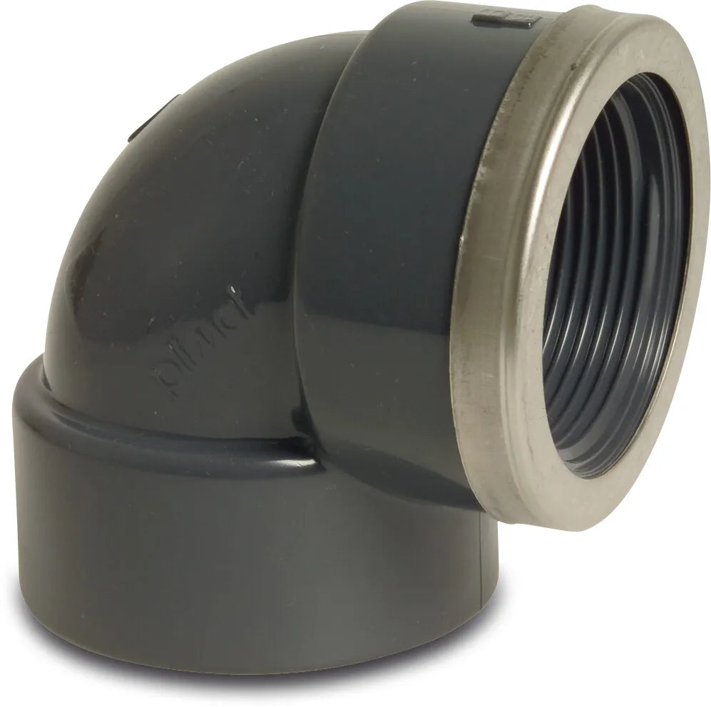 Profec Elbow 90° Pvc-U 20mm x 1/2" Glue Socket x Female Thread 16Bar Grey With Stainless Steel Ring Type Reinforced | Profec | UK Supplier | Roladex