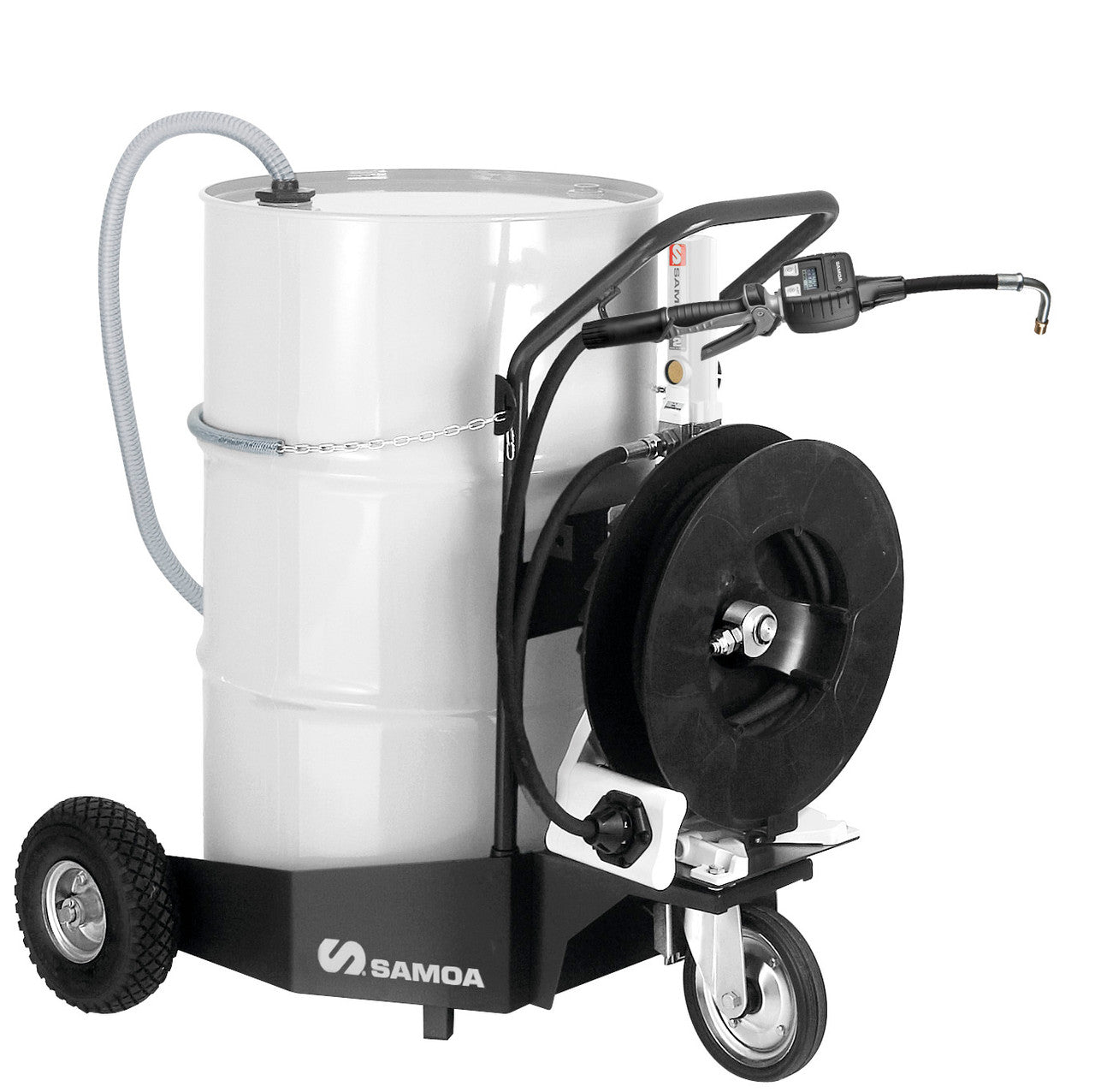 SAMOA Pumpmaster 2 - 3:1 Ratio Air Operated Trolley Mounted Mobile Oil Dispenser for 205 Litre Drums with 10m Single A€¦