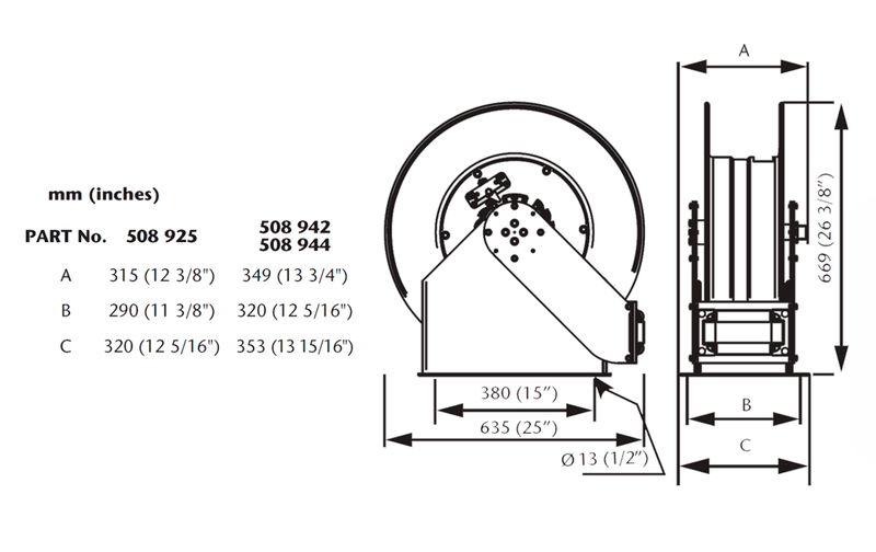 SAMOA RM-100 Heavy-Duty Large Capacity Hose Reel for Lubricants & Waste Oil Evacuation - 15m x 1"