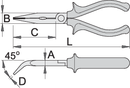 Long nose pliers with side cutter and pipe grip, bent, for safe work at heights, 200