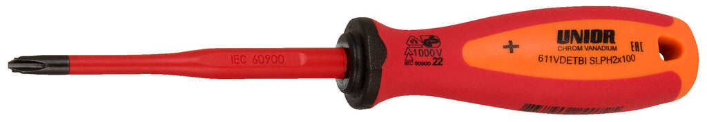 Unior | 624072 | Flat-crosstip (SL/PH) SLIM screwdriver with insulated blade - VDE TBI - SLPH2