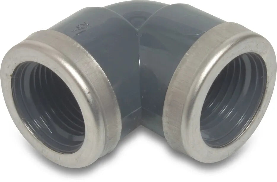 Profec 90° Pvc-U 1 1/2" Female Thread 10Bar Grey With Stainless Steel Ring Type Reinforced | Profec | UK Supplier | Roladex
