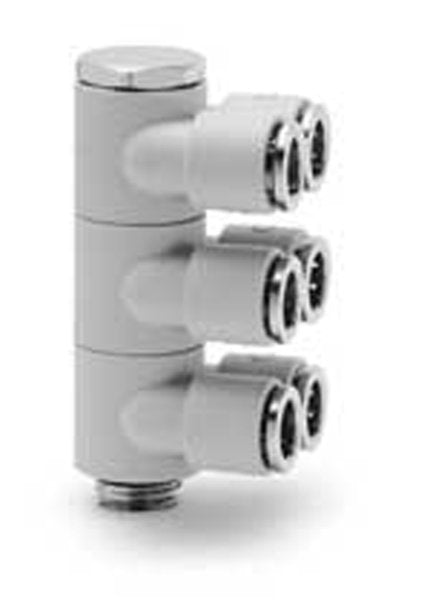 Image of 7642 03-4-1/8 - Technopolymer fitting 3 double outlets 4mm tube 1/8 thread (Pack of 5) - Camozzi | Roladex UK