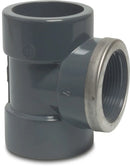 Profec T-Piece 90° Pvc-U 40mm x 1 1/4" x 40mm Glue Socket x Female Thread x Glue Socket 16Bar Grey With Stainless Steel Ring Type Reinforced | Profec | UK Supplier | Roladex