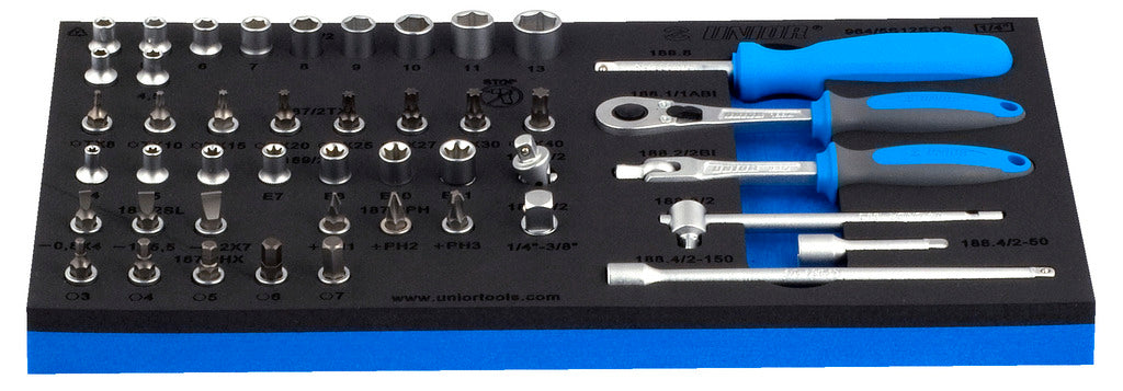 Unior | 621057 | Set of 1/4" socket wrenches with accessories in SOS tool tray - /45