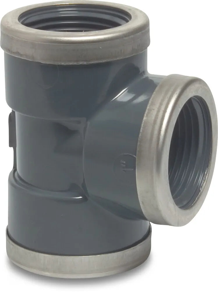 Profec 90° Pvc-U 1 1/2" Female Thread 16Bar Grey With Stainless Steel Ring Type Reinforced | Profec | UK Supplier | Roladex