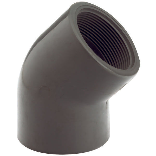 50MM X 112" UPVC PLAIN/THREAD 45° ELBOW; TE-45-50-UPVC product image by Comer