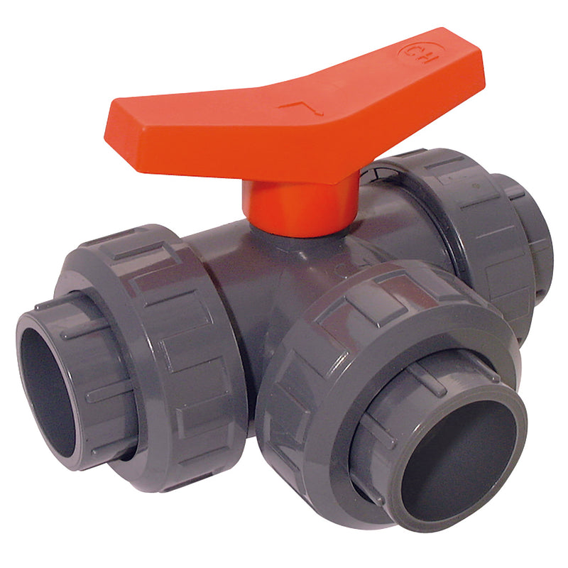 1/2" ID UPVC BALL VALVE L-PORT 3-WAY; BVL13-12-PVC product image by Comer