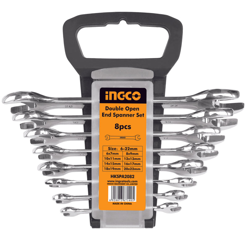 8 PCS DOUBLE OPEN END SAPNNER SET; HKSPA2082 product image by Ingco