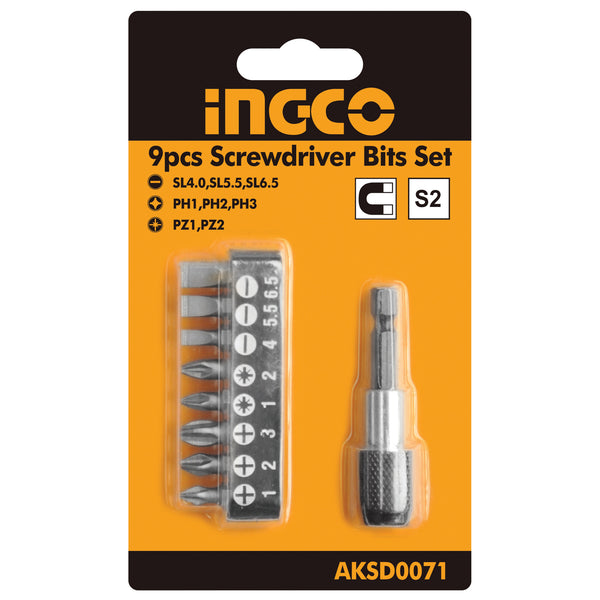 9 PCS SCREWDRIVER BITS SET; AKSD0071 product image by Ingco