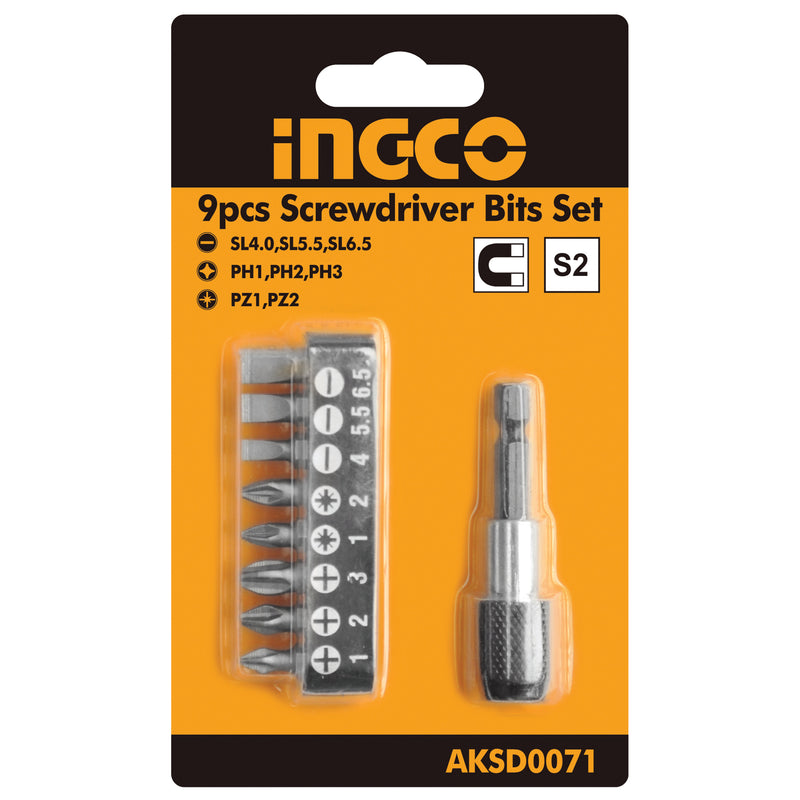 9 PCS SCREWDRIVER BITS SET; AKSD0071 product image by Ingco