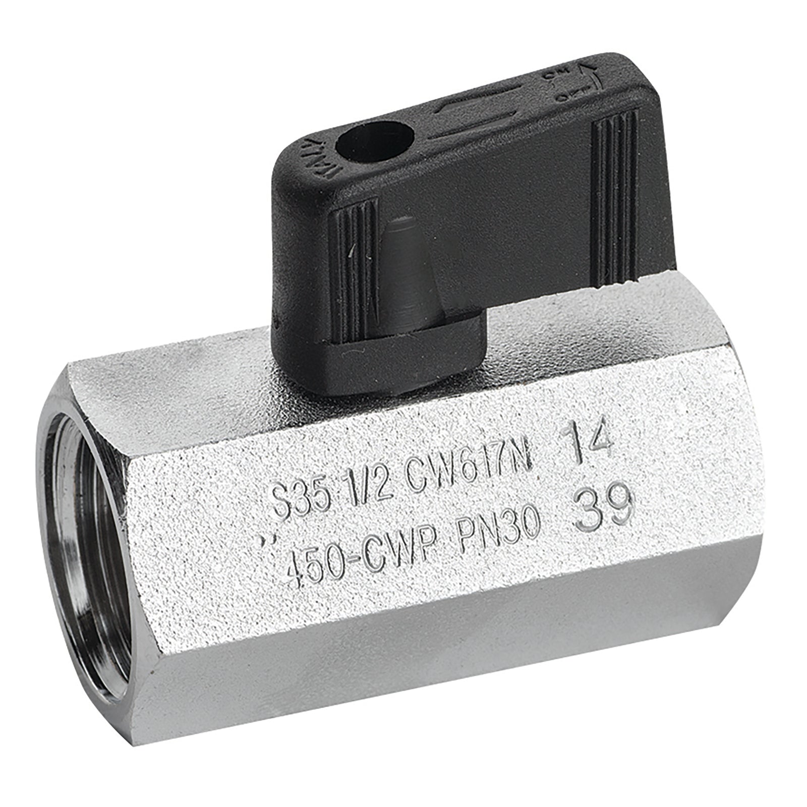 RUB Valves BV35-14 - 1/4"BSPf Brass Ball Valve Black Handle Ni Plated