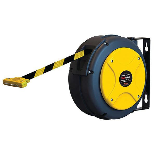 Warning Tape Barrier Reel, Constructed in high impact UV stabilised polypropylene, Tape capacity: 16m, Tape width: 48mm, Tape colour: Yellow / Black, Reel dimensions: W: 155mm x D: 308mm x H: 234mmm, Approx weight: 2.9kg; SR100-05 product image by Redashe