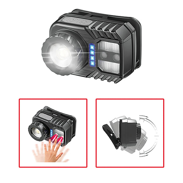 Complete with 3 light level adjustments on main light, 100%, 50% & flash, 400 Lumens, Non-slip elastic head strap, Lithium-ion rechargeable battery for longer life and consistent powe, Built in battery level indicator on the front of the headlamp; JK120 product image by Redashe