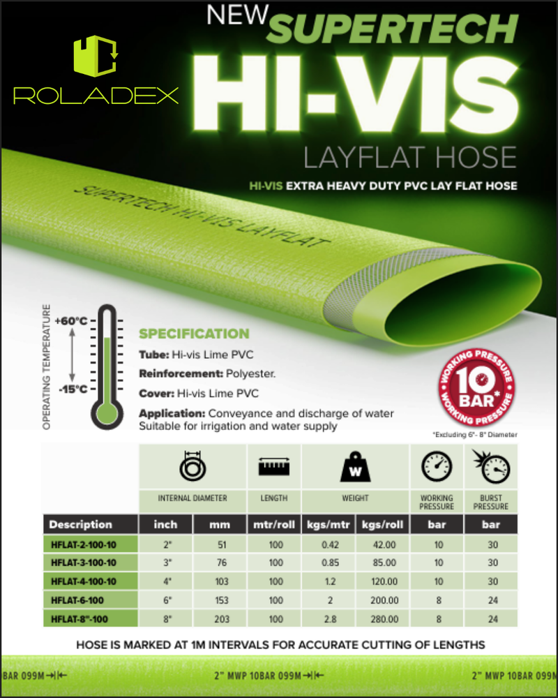 SuperTech Hi-Vis Layflat Hose – heavy-duty PVC irrigation and water transfer hose