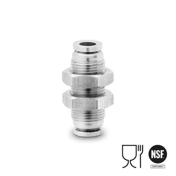 Image of X6590 10 - Push in fitting bulkhead connector 10mm tube st/st (Pack of 5) - Camozzi | Roladex UK