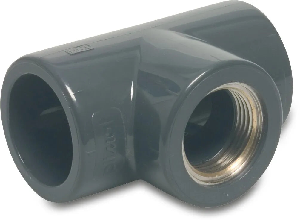 Profec T-Piece 90° Pvc-U/Brass 32mm x 1/2" x 32mm Glue Socket x Female Thread x Glue Socket 16Bar Grey | Profec | UK Supplier | Roladex