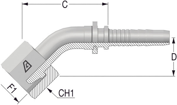 Female 45deg M18-1.5 x 3/8 Hose