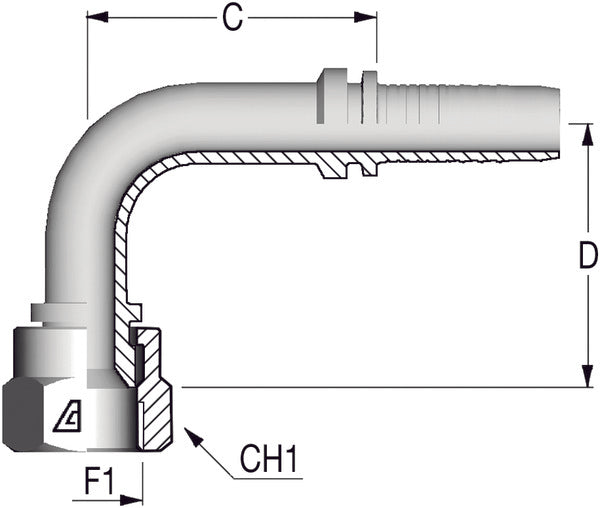 7/16" -20 JIC 90deg Female Elbow 3/16 Hose
