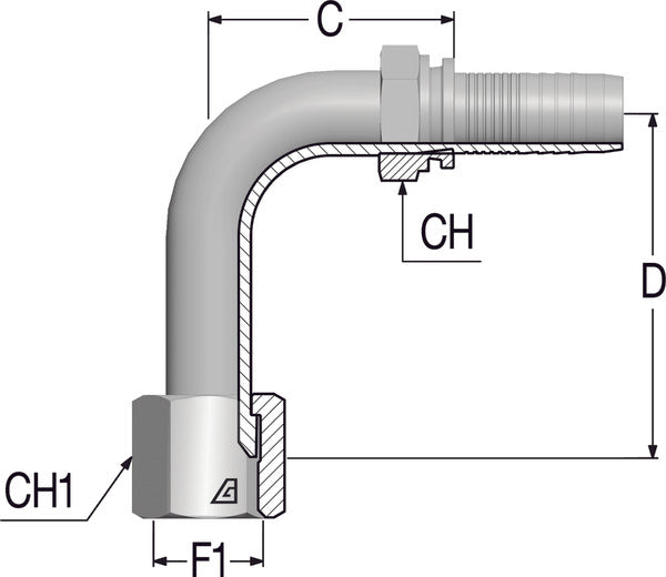 7/16" -20 JIC 90deg Female Elbow x 1/4 Hose